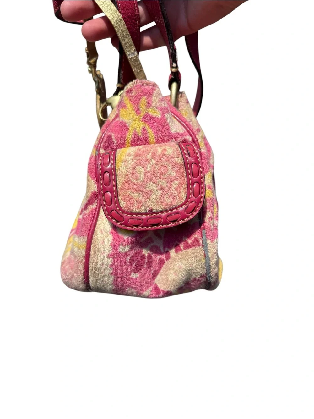 Vintage Juicy Couture Pink Y2K Floral Terrycloth Shoulder Bag Lux Charms